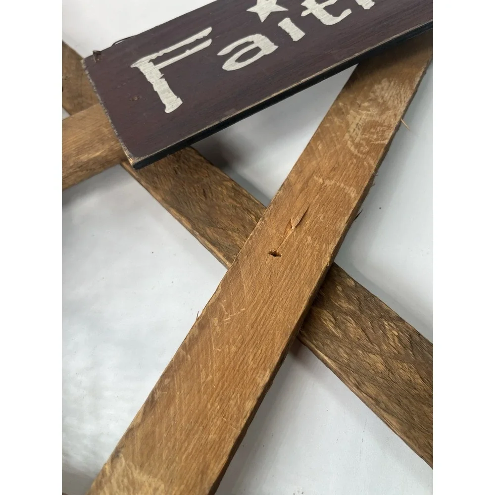 Primitive Wooden Faith Star Wall Hanging Rustic Country Farmhouse Wreath